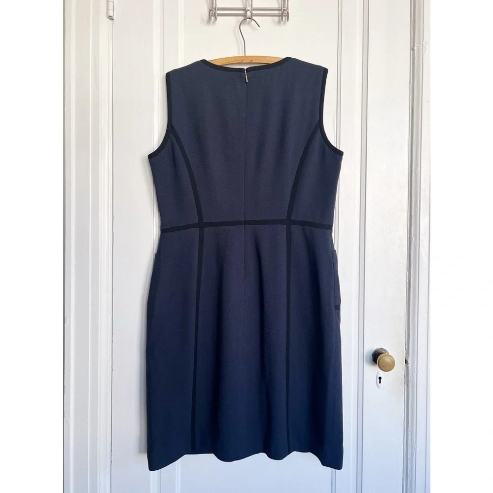 Tory Burch • Flora Dress navy blue wool sheath sleeveless piped colorblock
